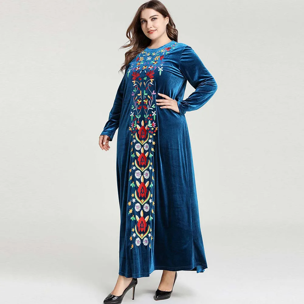 Женское вельветовое кимоно Abayas длинное платье с вышивкой в Дубае большие размеры