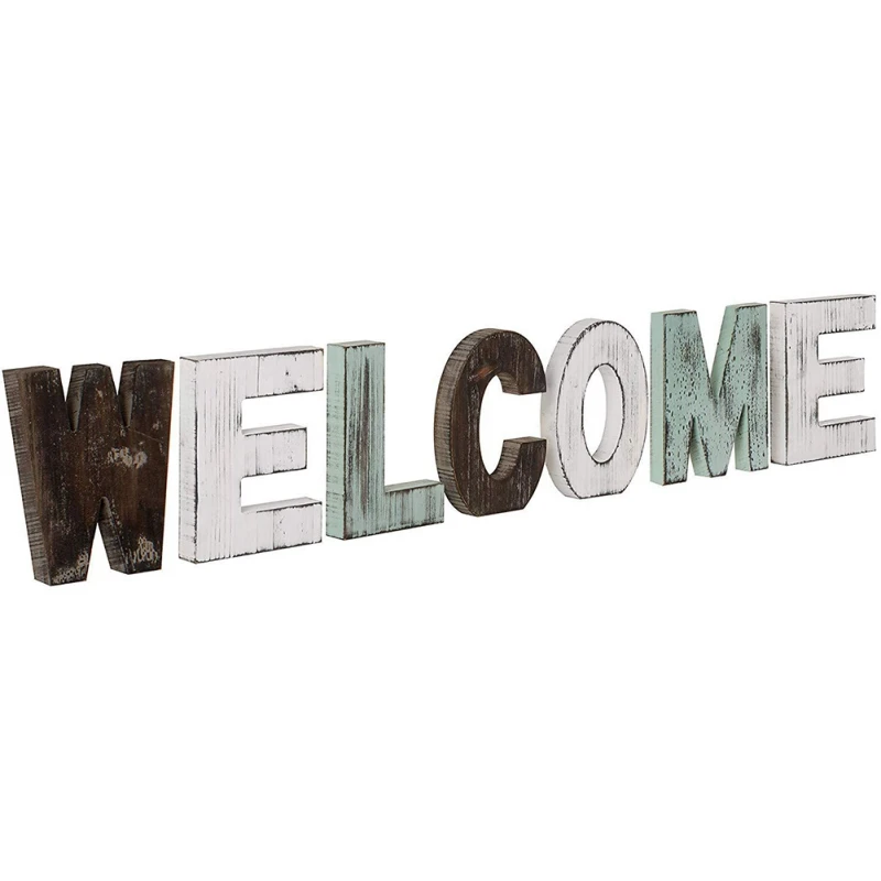 

HELLO/WELCOME Rustic Style Wooden Retro Letters Decoration Handmade English Wedding Supplies Photography Props