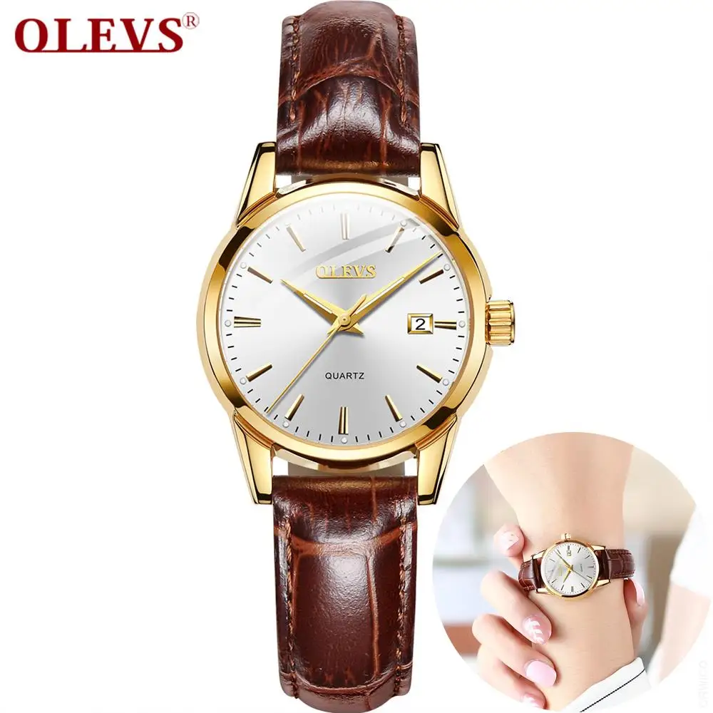 Enlarge OLEVS Womens Quartz Watches Fashion casual Luxury Brown Leather Luminous Hands  Waterproof Wristwatch for Lady Relogio Feminino