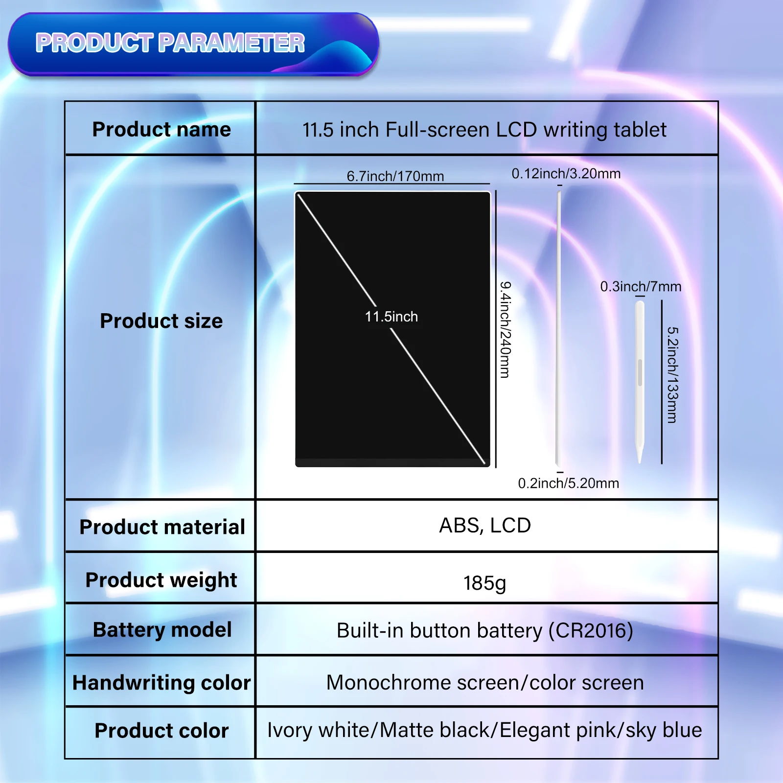 

11.5 Inch Ultrathin Full Screen LCD Writing Tablet Built-in Magnets Innovative Graphic Drawing Pad Memo Boards for Work and Home