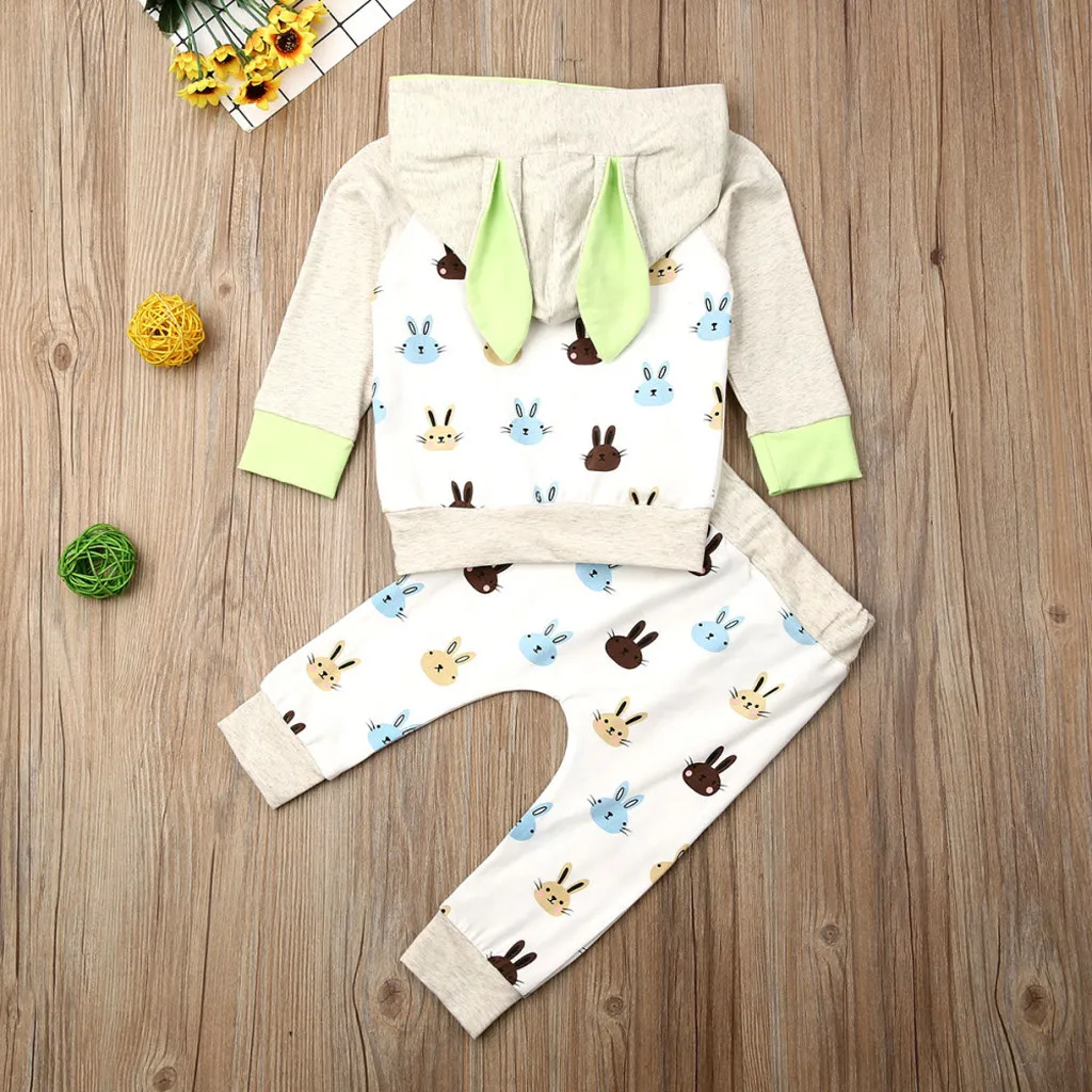 Одежда для новорожденных мальчиков и девочек футболка с капюшоном заячьими