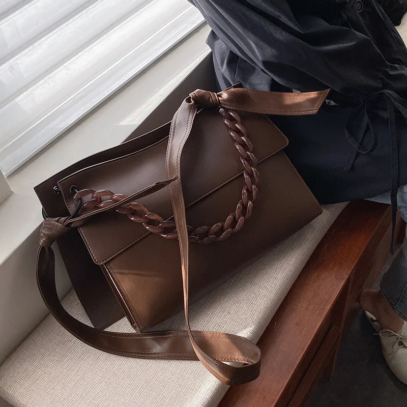 

Большие вместительные сумки для женщин 2020 Зимние новые в винтажном стиле сумки через плечо с цепочкой женские сумки Дизайнерские повседнев...