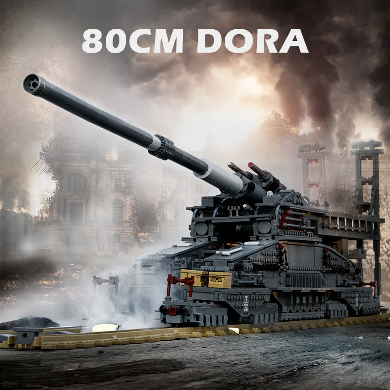 3846pcs Military Heavy Gustav/Dora 80cm Cannon E Railway GUN army Building Blocks Tank Soldier Bricks Toys