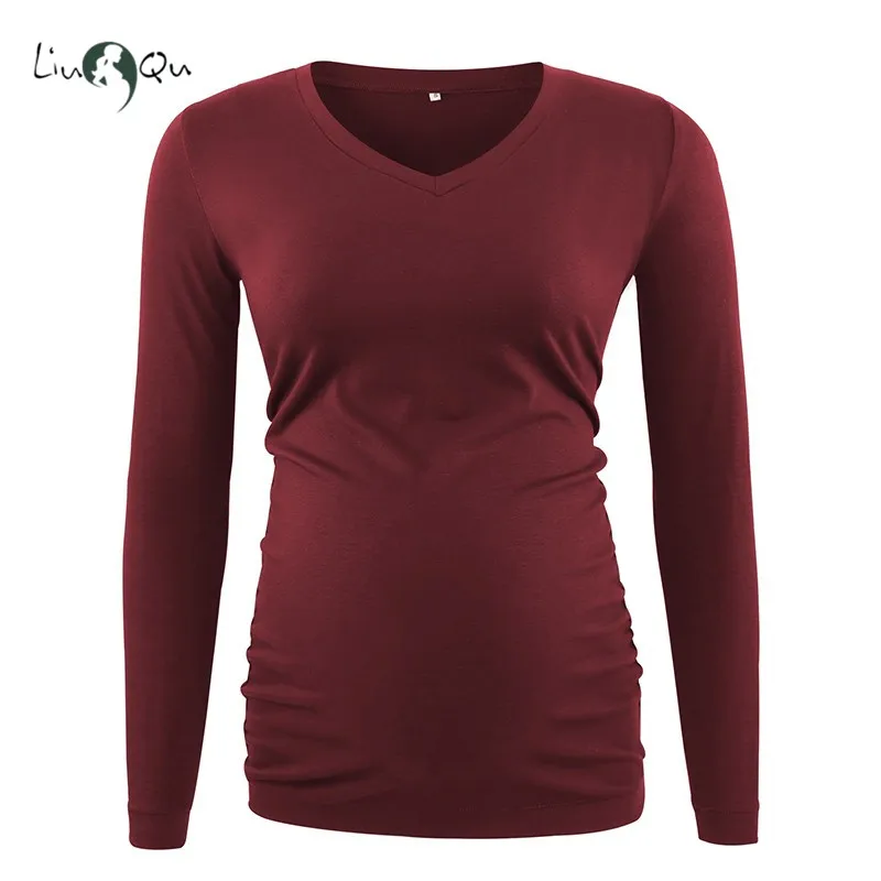 Женский топ для беременных с длинным рукавом v образным вырезом и рюшами рубашка