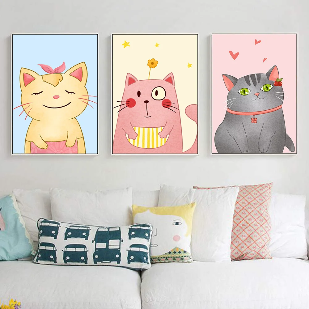 Картина на холсте скандинавские картины Мультяшные принты кошка забавные
