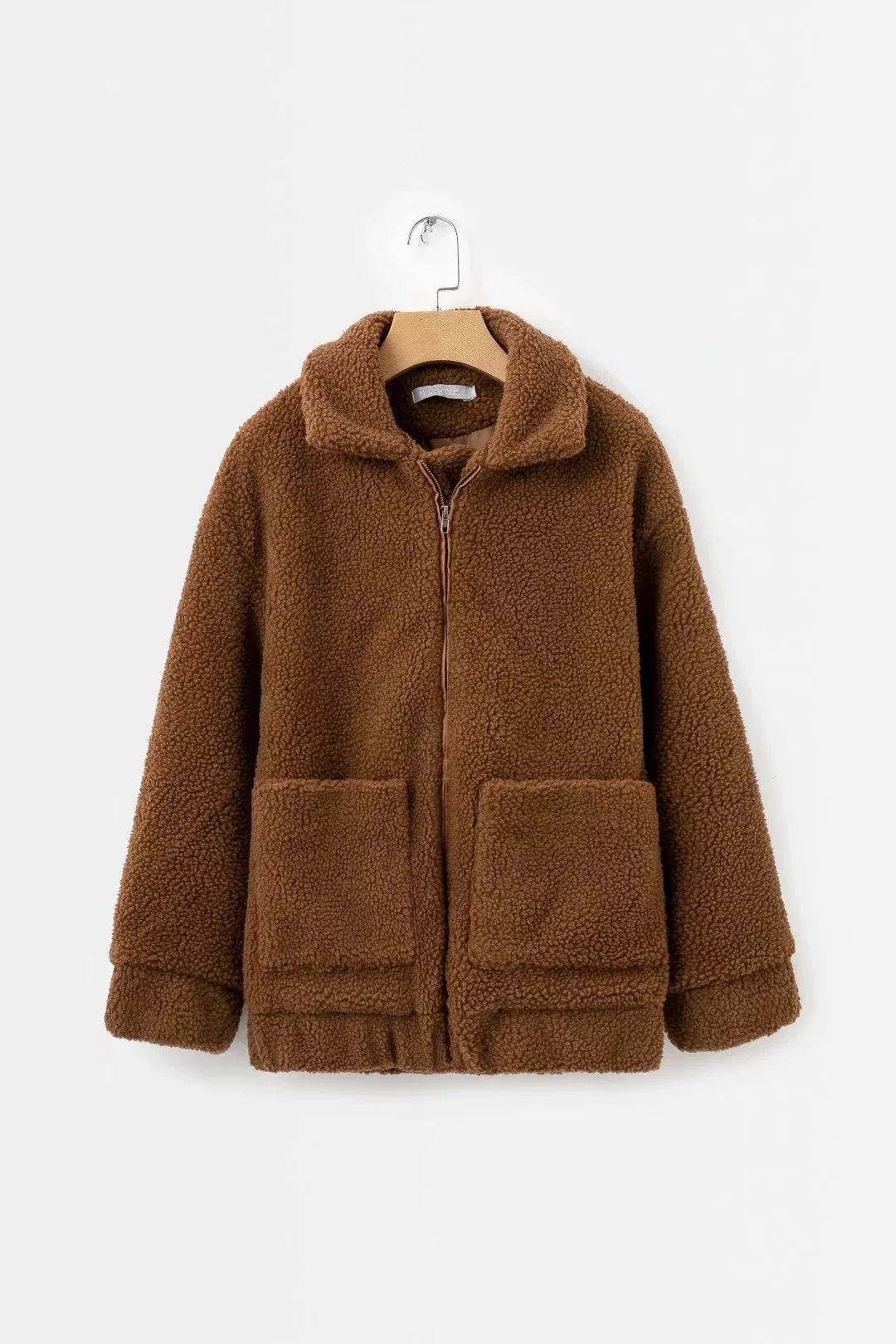 

женская кђѬка 2020 Women'S Autumn And Winter New Lamb Fur Lapel Coat Loose Pocket Zipper Fur Coat