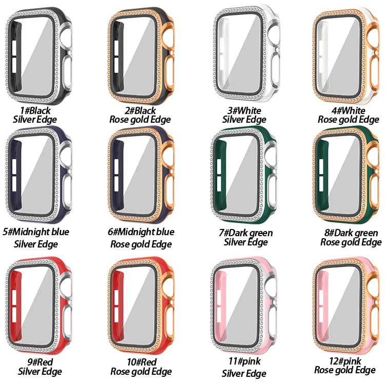 

Watch Case+Tempered film for Apple watch 6 5 4 SE 44mm 40mm Single row diamond case for iwatch 3 2 1 42mm 38mm Protective shell