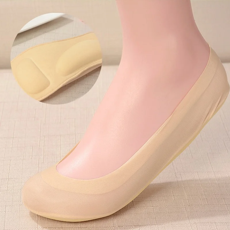 

1 Pair 3D Foot Massage Health Care Women Summer Socks Ice Silk Socks Shallow Mouth Silica Gel Invisible Slippers