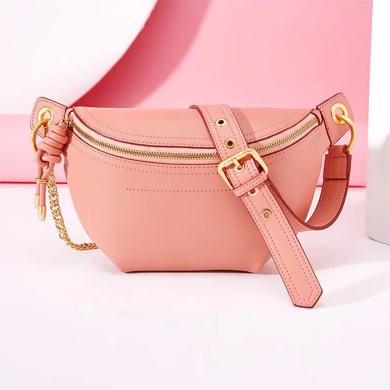 

2021 new net red chain chest bag women's Single Shoulder Messenger Bag cow leather waist bag women's bag