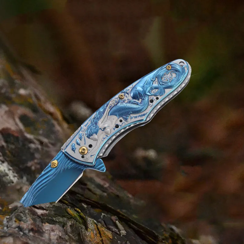 

Creative Mermaid Folding Knife 7cr17mov Blade Stainless Steel Handle Outdoor Camping Hunting Adventure Survival Utility Knifes
