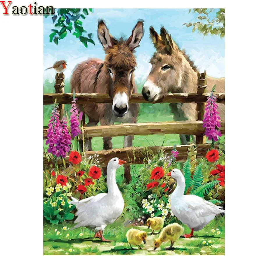 

Алмазная вышивка, мозаика, Ослик, гусь, цветок, ферма, полное сверление, 5D «сделай сам», алмазная живопись, рукоделие, Набор для вышивки крест...