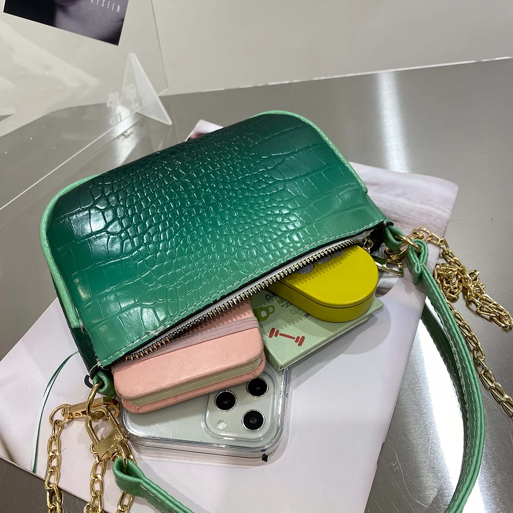 

Retro Gradient Shoulder Underarm Bag for Women 2021 Alligator PU Mini Chain Handbag Fashion Female Simple Crossbody Bag