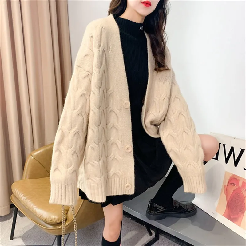 

Thickened Sweater Coat Women Long Loose Fairy Knitted Cardigan Women Autumn Winter Women Knitted Outwear
