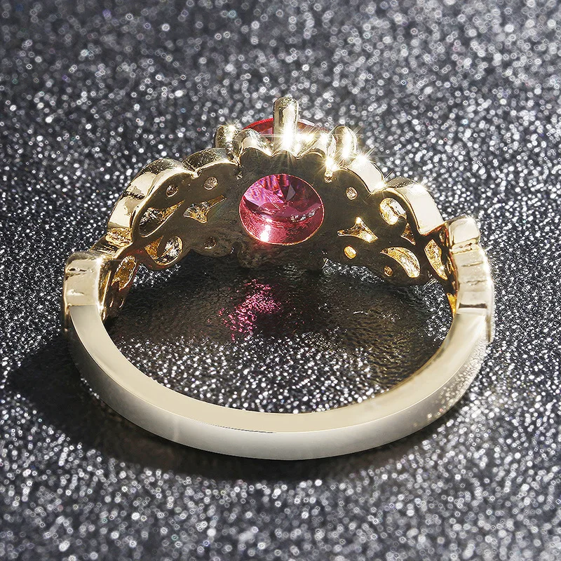 

Golden Classic Top-quality Ruby Ring With Zircon Classic Romantic Wedding Gift Fashion Jewelry Elegant Style Factory Price 5-10