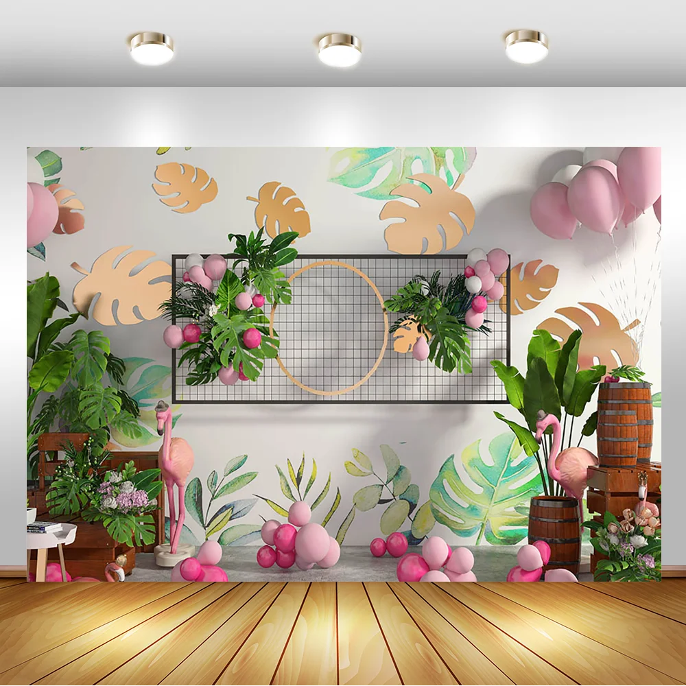 

Newborn Baby Birthday Photography Background for Tropical Leaf Flamingo Decor Backdrop 1st Birthday Backgrounds for Photo Studio