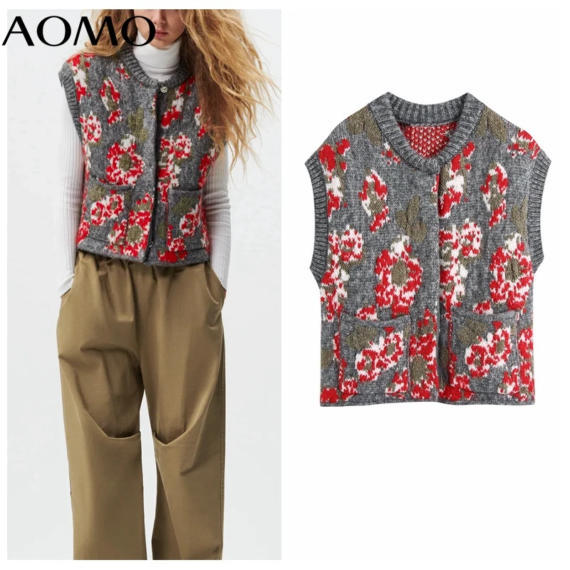 

Женский трикотажный жилет с цветочным узором, без рукавов