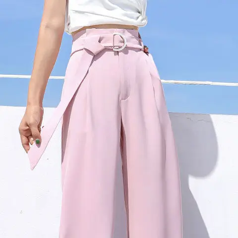 

Women 2021 Spring Summer Fashion Thin Wide-leg Pants Female New High Waist Long Pants Ladies Solid Color Loose Trousers E25