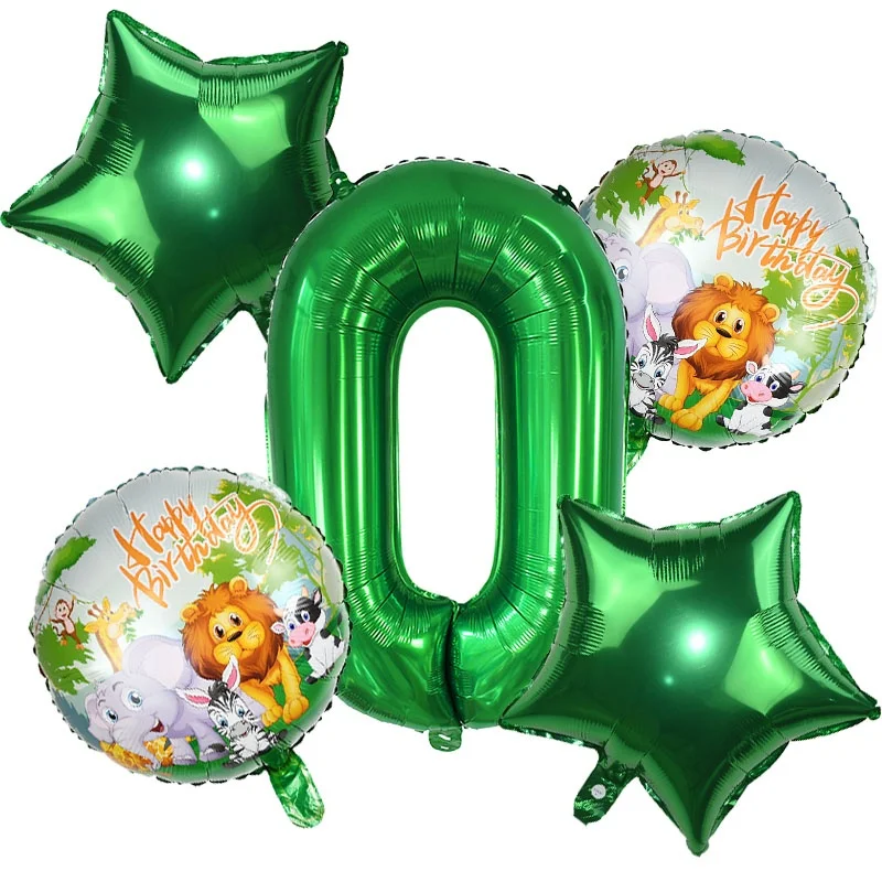 

Safari Birthday Decoration Balloons Green Number Foil Ballon Round Pentagram Globos Kits Dinosaur Jungle Birthday Party Supplies