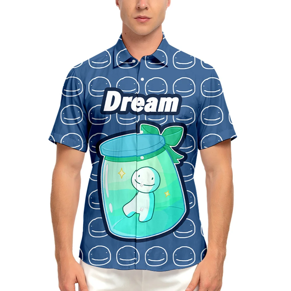 

DREAM Merch Men Shirt Anime Cosplay Turn-down Collar Oversized 6XL Botton Pocket Streetwear Casual Short Sleeve Summer Top 2021