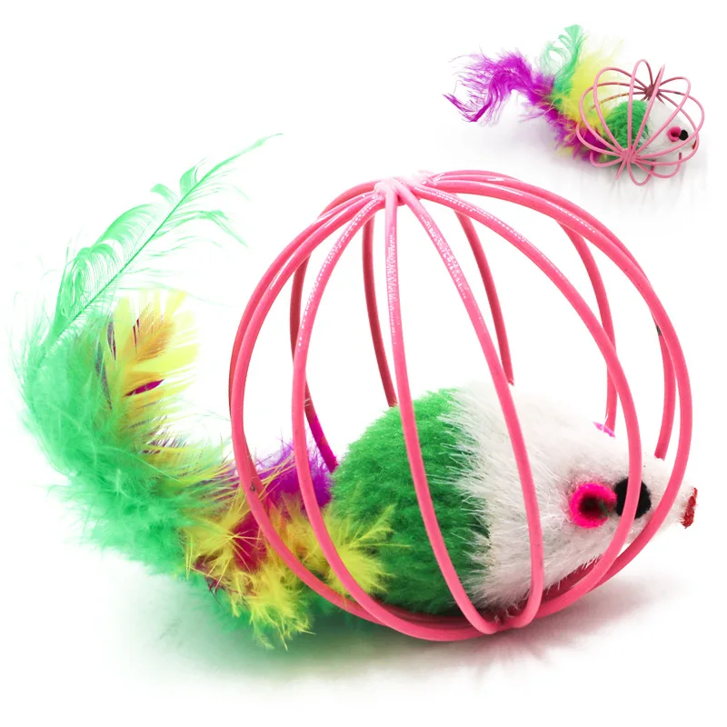 Кошачья интерактивная игрушка шар перо палочка с маленькой мышкой клетка