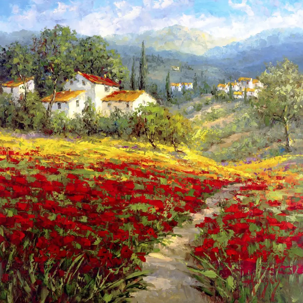 

Beautiful oil painting Landscapes Fleur Du Pays I Hand painted canvas artwork for dinning room