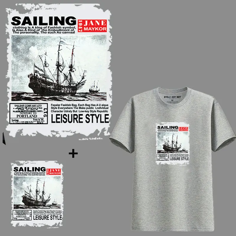 

2020 Retro Sailing Ship Iron on Transfer Patches for Man T-shirt Diy Heat Transfers for Clothes for Clothes Sew on Applications