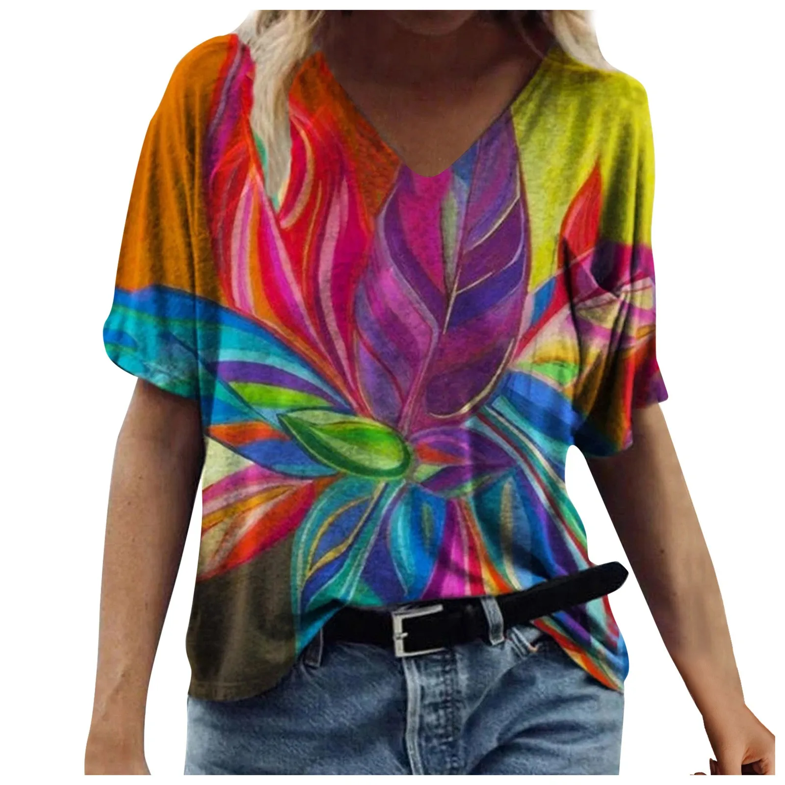 

2021 Women's Summer Fashion Butterfly Printed Short Sleeve Graphic T Shirts Cotton Plus Size Tops S-3Xl