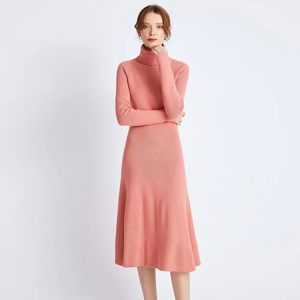 

2020 Повседневное платье, зимний длинный пуловер, водолазка, Однотонный женский вязаный толстый свитер, Vestidos