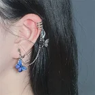 FNIO 2022 корейские модные стразы серьги-гвоздики в форме бабочки для женщин и девушек Модные металлические серьги-клипсы на цепочке Ювелирные изделия Подарки