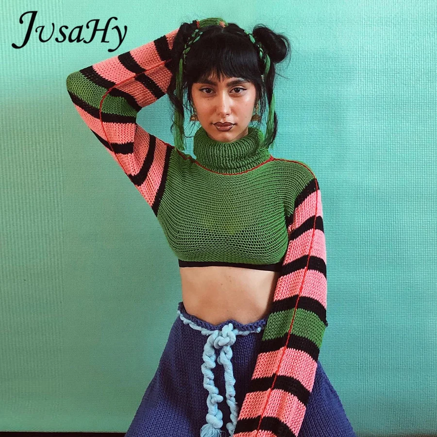 

Свитер женский осенний в стиле пэчворк с длинным рукавом и отложным воротником