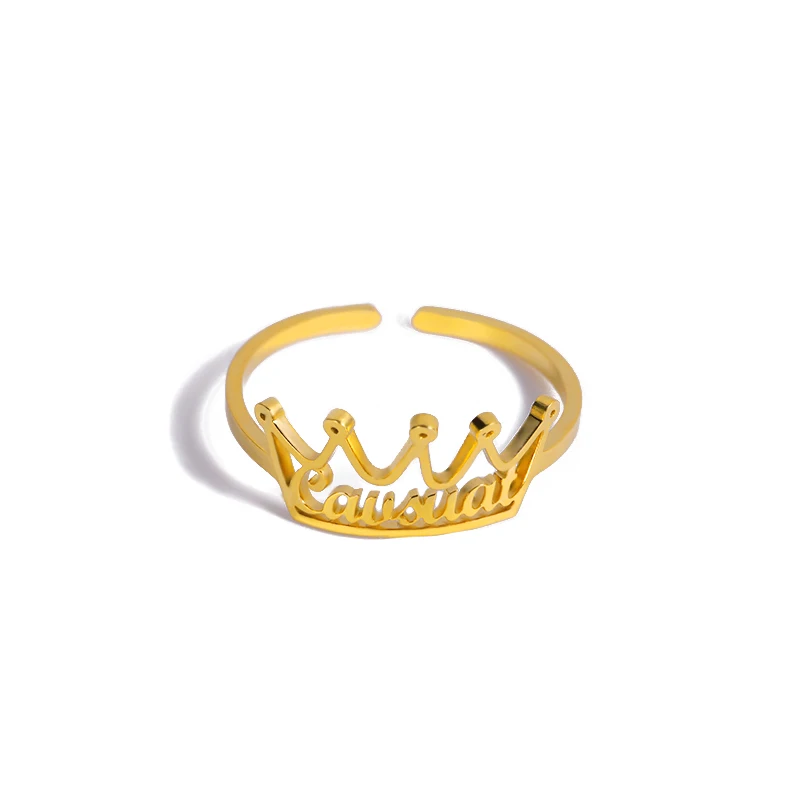 

Personalized Adjustable Name Rings For Women Party Jewelry Stainless Steel Crown Nameplate Finger Rings Birthday Gifts