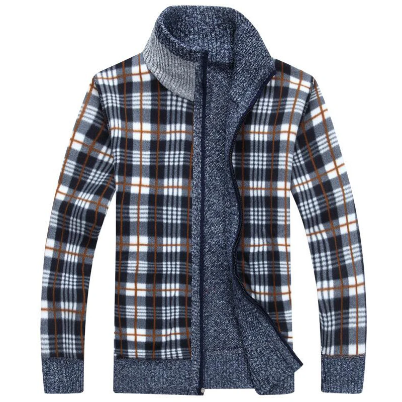 Мужской плотный теплый кардиган на молнии свитер со стоячим воротником и