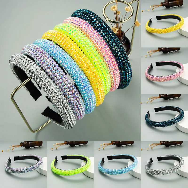 

Shiny Luxury Hair Accessories Non-slip with Teeth Head Hoop Baroque Shiny Crystal Headband Solid Color Rhinestones Hair Hoop