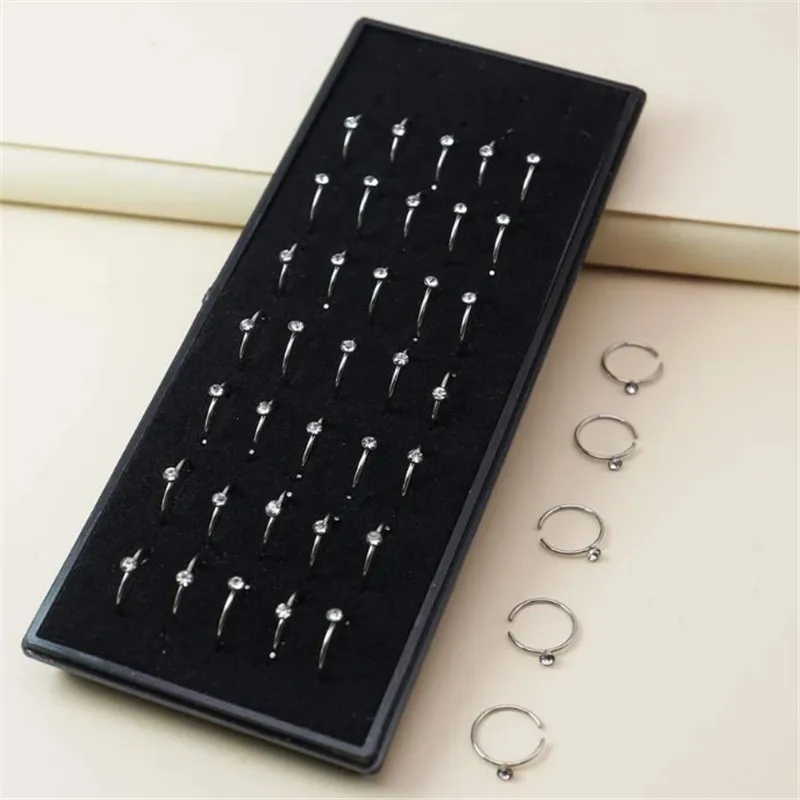 40PCS Stainelss Steel Crystal Hoop Nose Ring Set 20G Cartilage Earrings Hoop Set Hoop Nose Piercing Lot Fake Helix Hoop Lip Ring images - 6