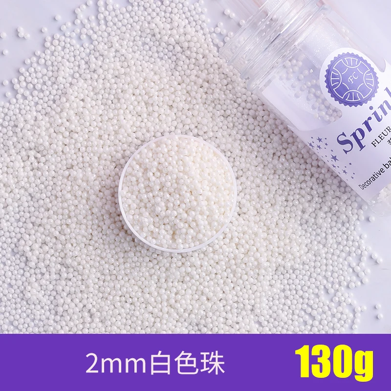 2mm white 130g Съедобные жемчуг Цветной Сахар Бусины помадный кекс своими руками выпечки льда крем-Шоколад для декорирования вестибюлей конфеты Мармеладные декорирование выпечки - Цвет: 2mm white 130g