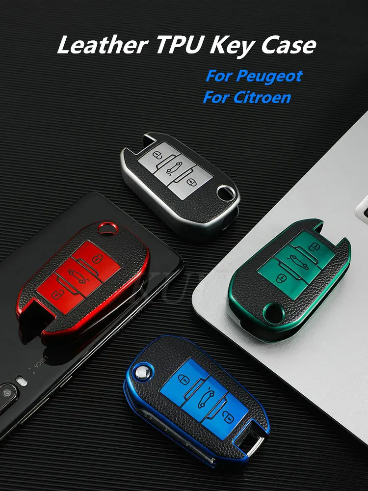 Leather TPU Car Key Fob Case Cover Protector For Peugeot 3008 208 308 RCZ 508 408 2008 407 307 4008 Citroen Accessories