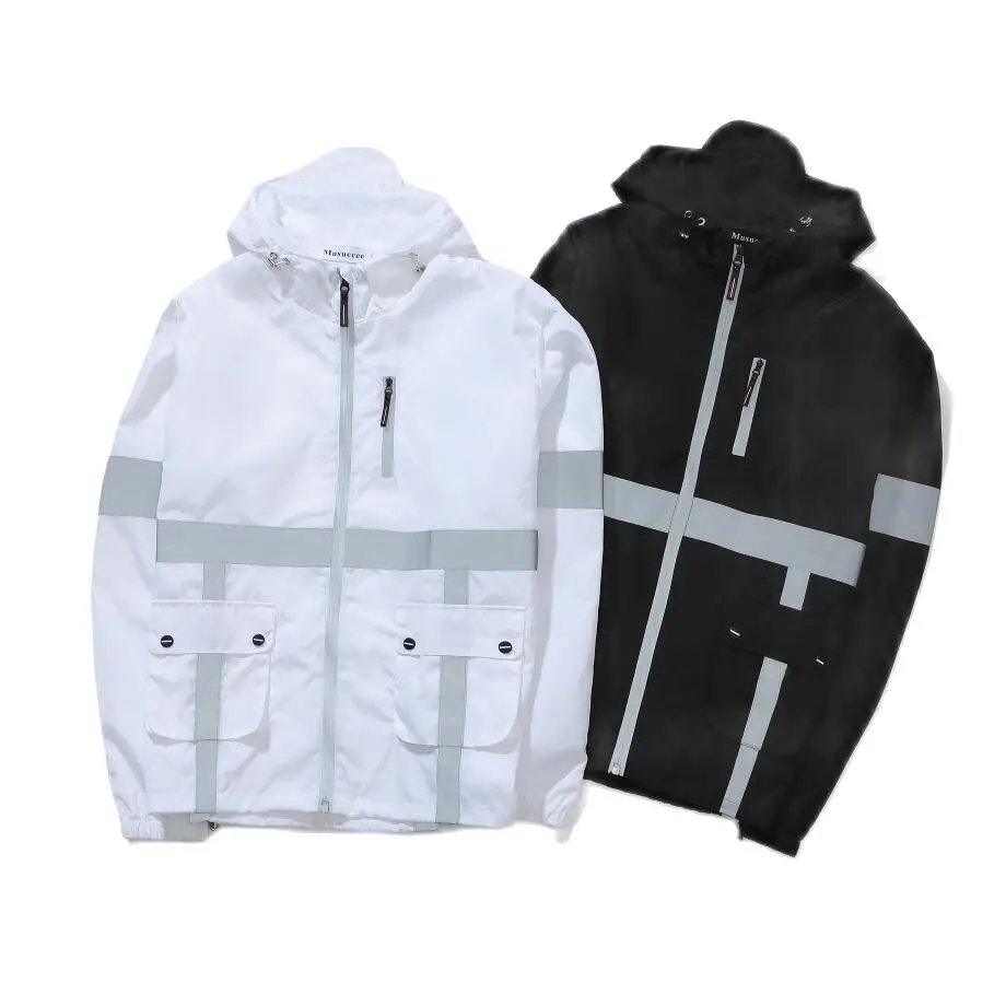 Мужская Осенняя Светоотражающая Лоскутная Повседневная куртка с капюшоном