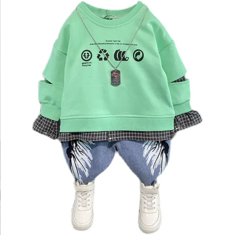 

New Hole Spring Autumn Boys Clothing SuitsSweatshirts+ Pants 2pcs/Set Kids Jacket Teenager Sport School Outfits Tracksuit High