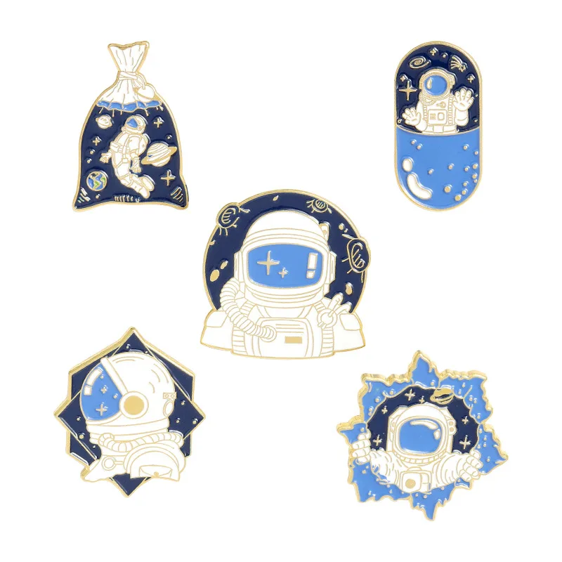 

Cute Astronaut Enamel Pins Custom Space Universe Explore Planet Stars Brooches Shirt Lapel Pin Badge Bag Jewelry Gift for Kids