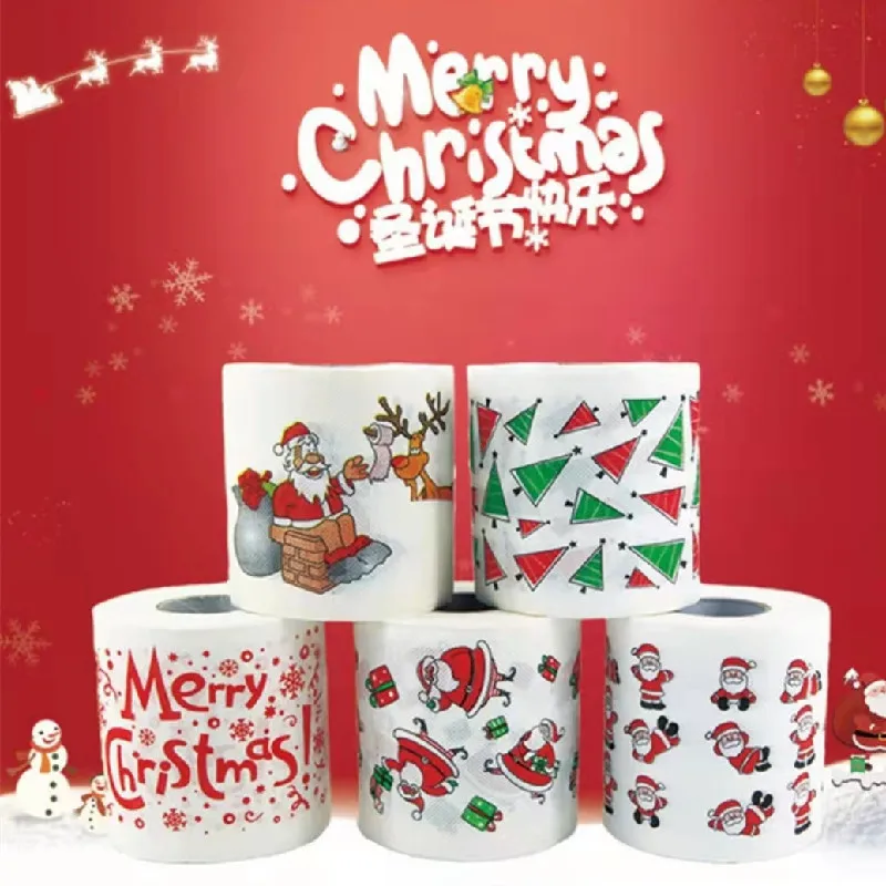 

25m/Roll Merry Christmas Decors Toilet Roll Paper Santa Claus Elk Novelty for Home Bath Supplies Xmas Navidad party Decorations