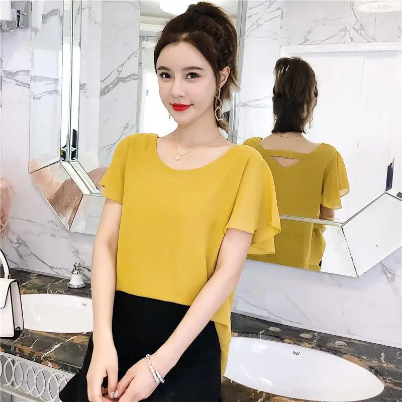 Women New 2020 Summer Chiffon Blouse Short Sleeve Ladies Office Shirts Plus Size Work Top Casual Female Ruffles Clothing H338 | Женская