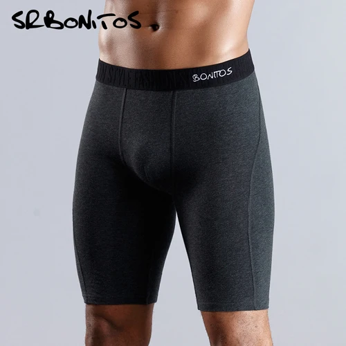 B7Dark Grey SRBONITOS, Длинные мужские боксеры, мужское нижнее белье, боксеры, шорты, трусы для мужчин, высокое качество, натуральный хлопок, большой размер, сексуальные, удобные и мягкие - Цвет: B7Dark Grey