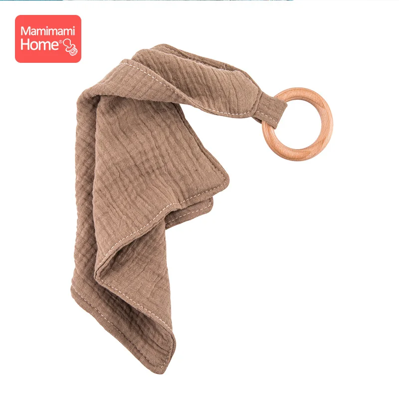 brown Bib Mamihome детские нагрудники, тканевые банданы с деревянным кольцом, прорезыватель из бука, хлопковый слюнявчик, впитывающая ткань для новорожденных, детские товары, игрушки - Цвет: brown Bib