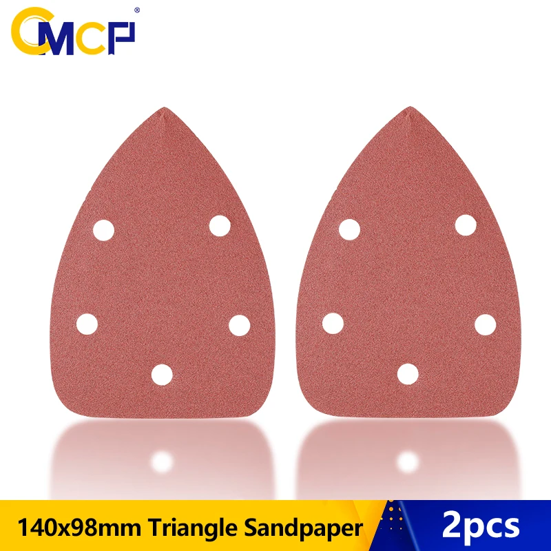 

CMCP 2pcs 140x98mm Sandpaper Triangle SandPaper 40/80/120 Grit 5 Holes Hook Loop Sandpaper Disc Abrasive Tools For Polishing