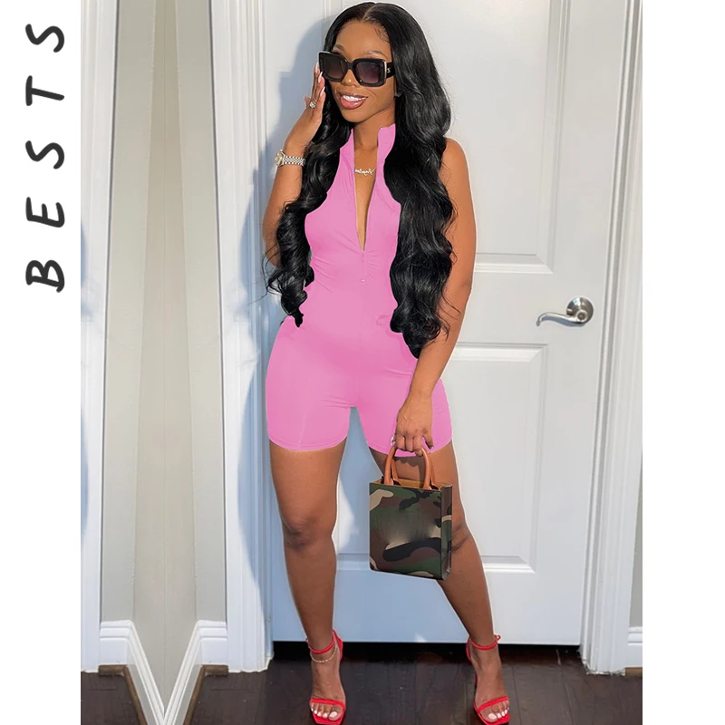 

Женский комбинезон с шортами, однотонный розовый комбинезон на бретелях с воротником-стойкой и открытой спиной, комбинезон с перекрестными...