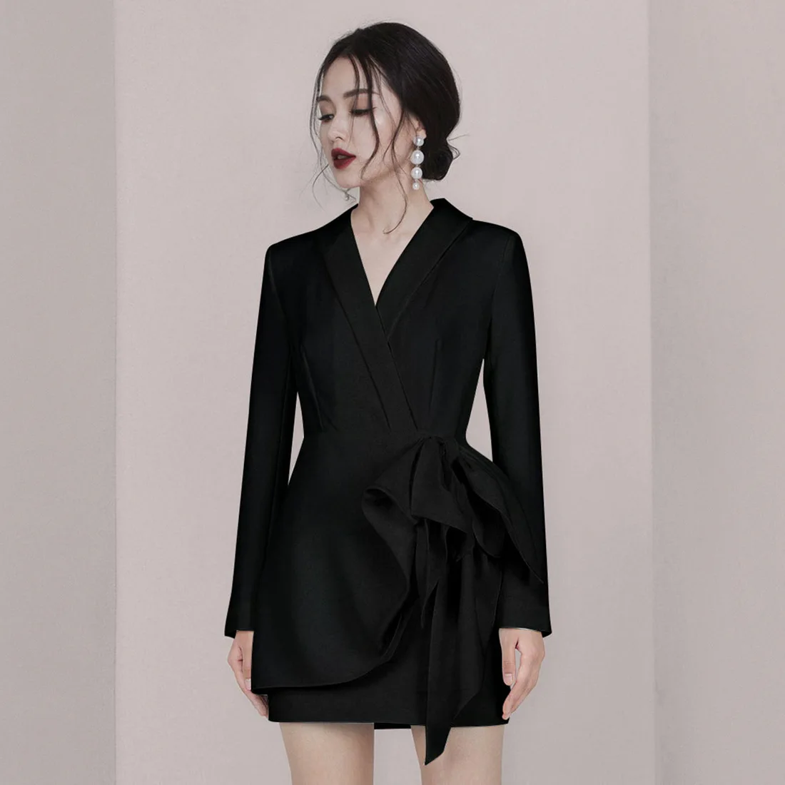 

[DEAT] 2021 New Spring Fashion Women Blazer White V-neck Collar Party Lace Up Temperament Elegant Party Dress Femal GX1256