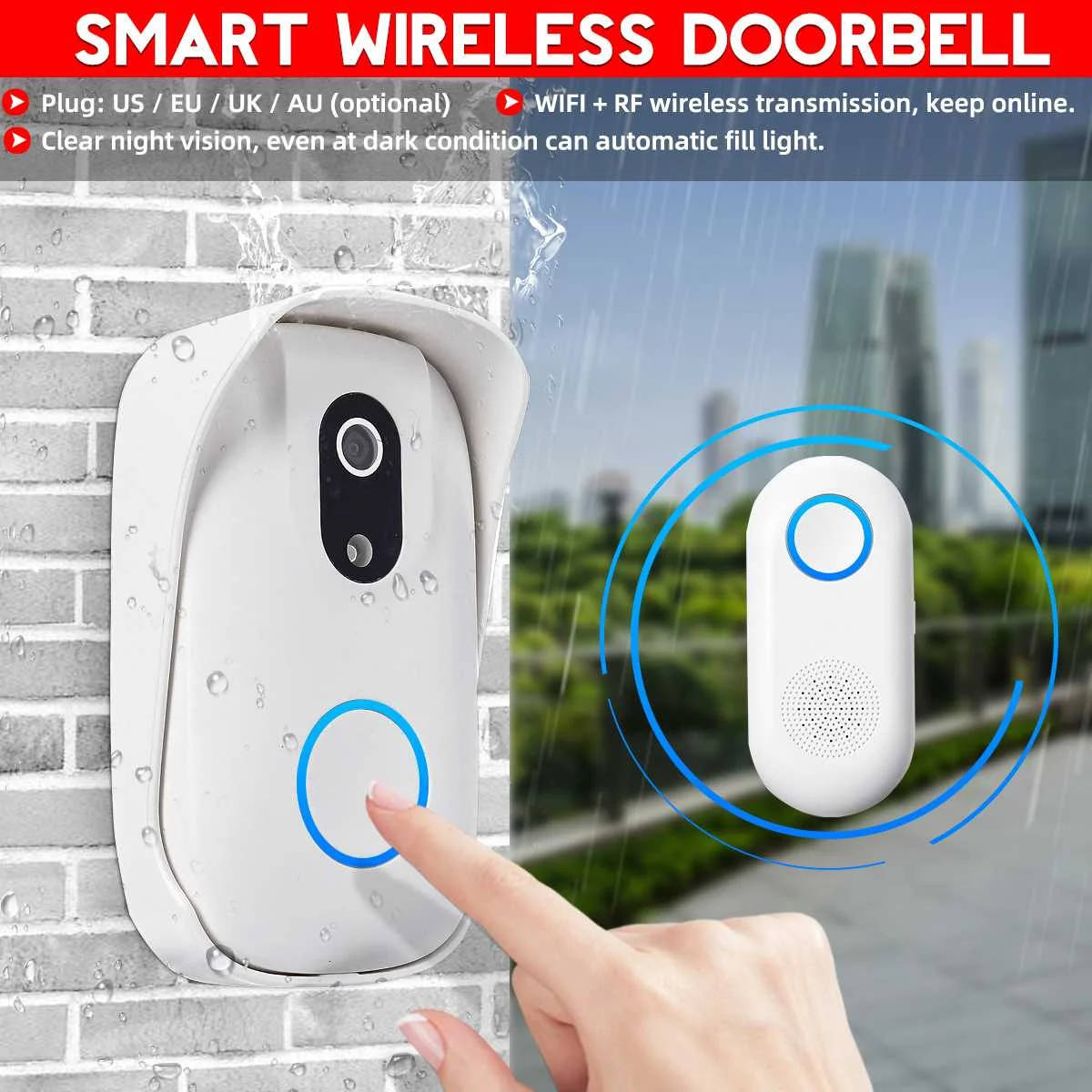 

Smart Video Doorbell HD Door Camera Intercom Wireless Night Vision WIFI Door Bell Visual Anti-theft Alarm Home Security Monitor