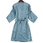 Халат женский атласный с V-образным вырезом, пикантная одежда для сна, свадебное кимоно для невесты и подружки невесты, Повседневная Домашняя одежда, голубой цвет