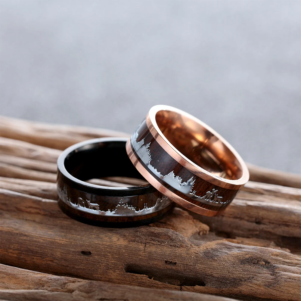 1 шт. вольфрамовые охотничьи кольца Олень силуэт деревянная инкрустация черная