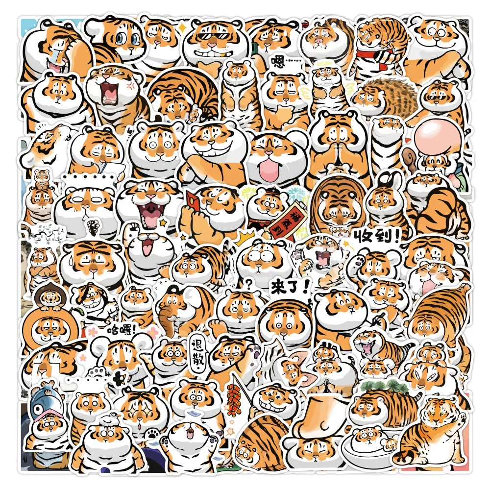100 милые Мультяшные наклейки с изображением толстых тигров граффити для